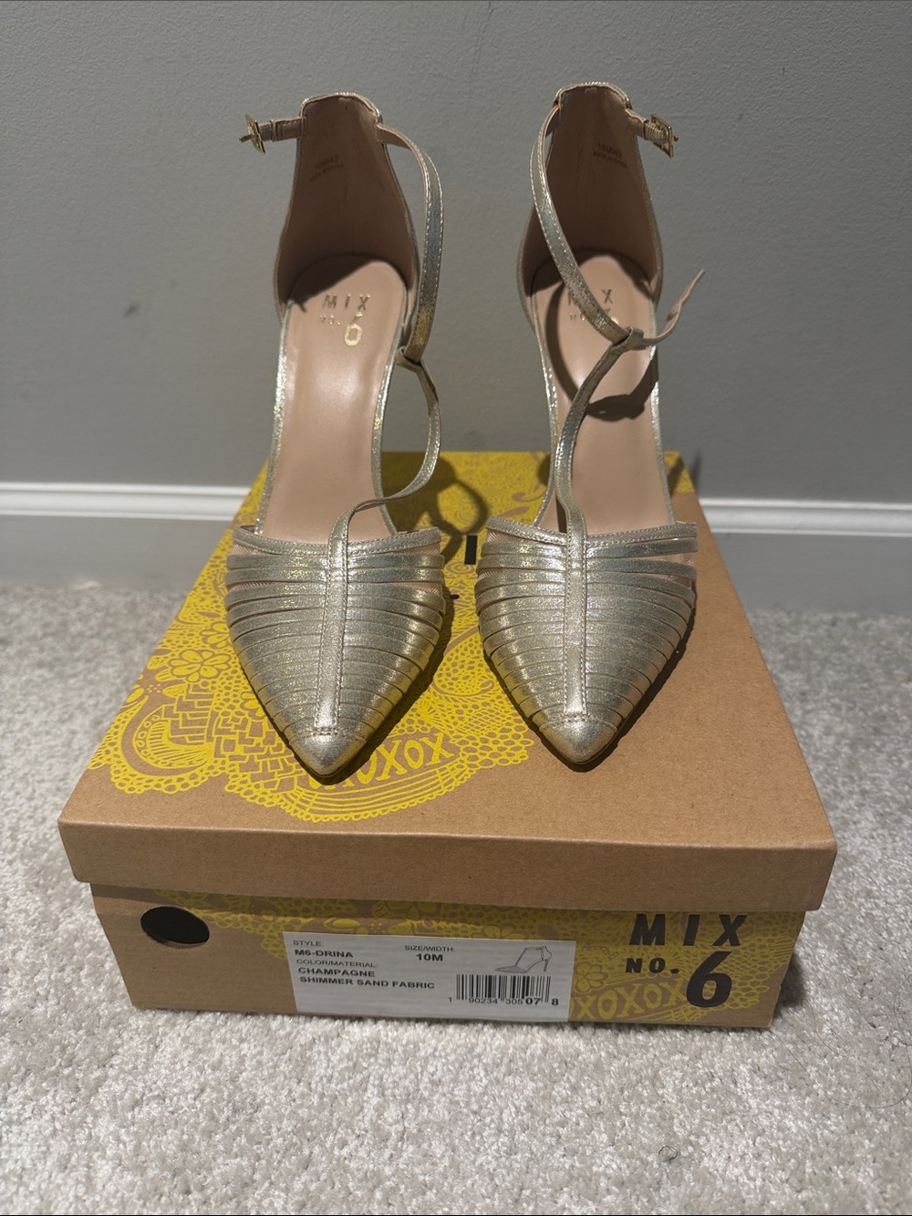 Mix No. 6 Metallic Gold Pointed-Toe Ankle-Strap Heels